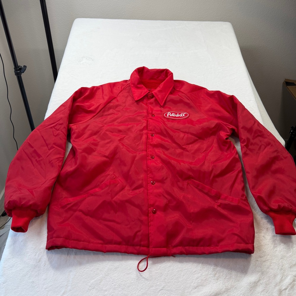 Swingster Peterbilt Coaches Jacket Mens XL Red Good Vintage Lined Snap Front